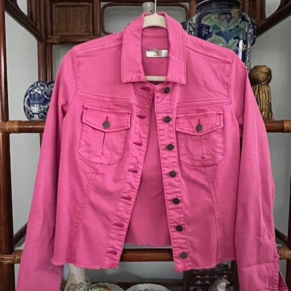 KUT from the Kloth Pink Denim Jacket with Frayed Trim Small